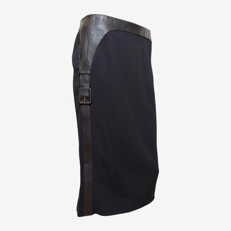 Alexander McQueen F/W 2002 Black Leather-Trimmed Buckled Pencil Skirt