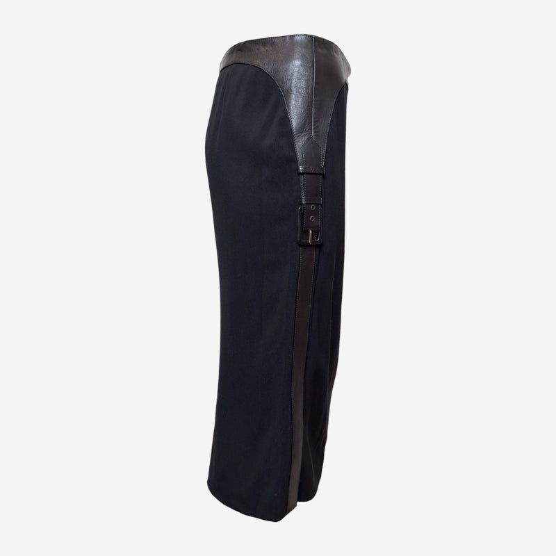 Alexander McQueen F/W 2002 Black Leather-Trimmed Buckled Pencil Skirt