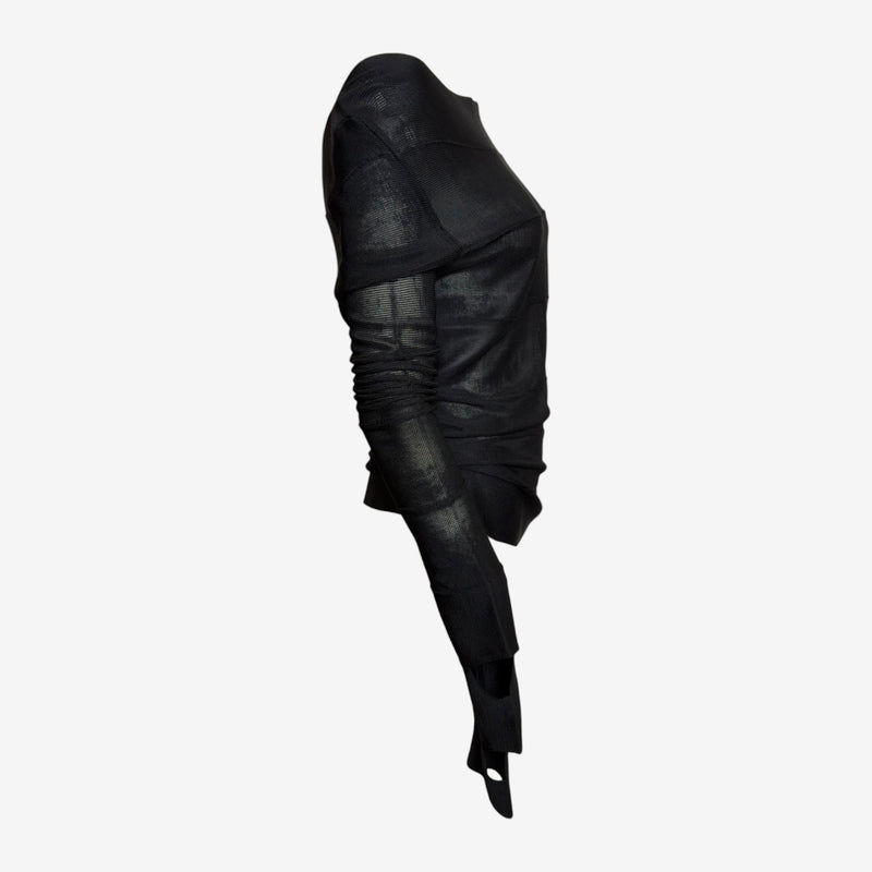 Gucci by Tom Ford F/W 2002 Black Sheer Bandage-Panelled Off-Shoulder Slit-Sleeve Top