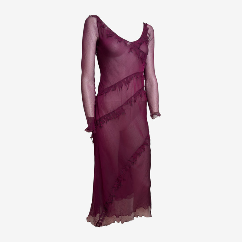 Alberta Ferretti 1990s Purple Sheer Silk Long-Sleeve Midi Dress