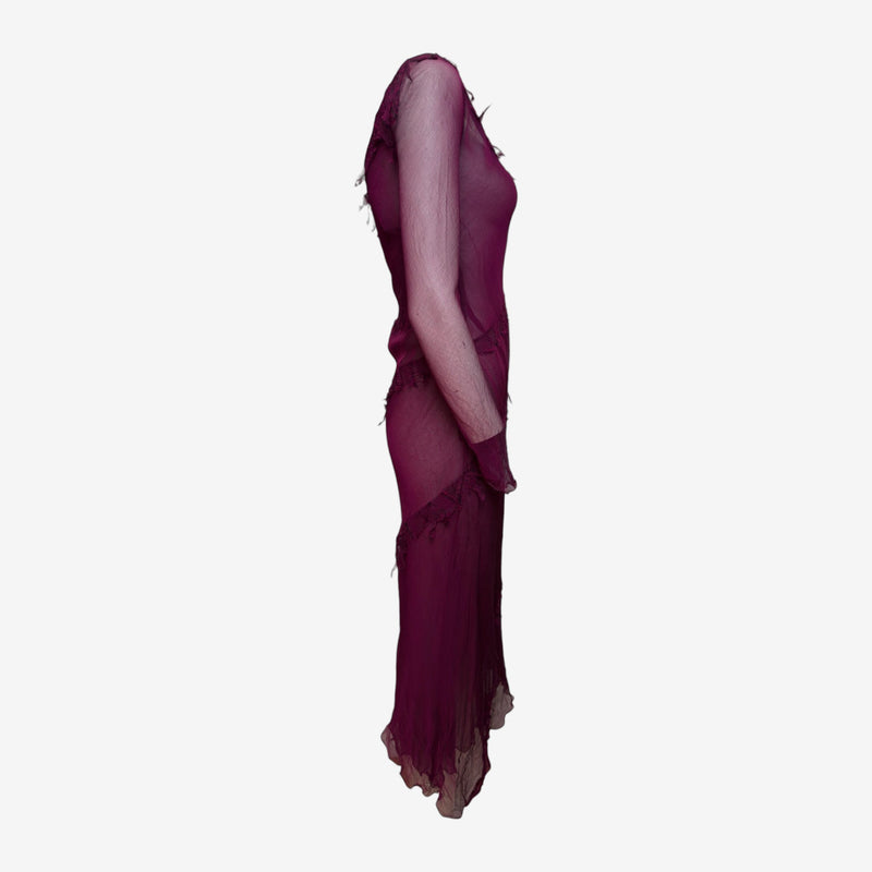 Alberta Ferretti 1990s Purple Sheer Silk Long-Sleeve Midi Dress