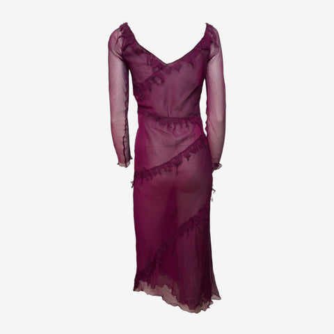 Alberta Ferretti 1990s Purple Sheer Silk Long-Sleeve Midi Dress