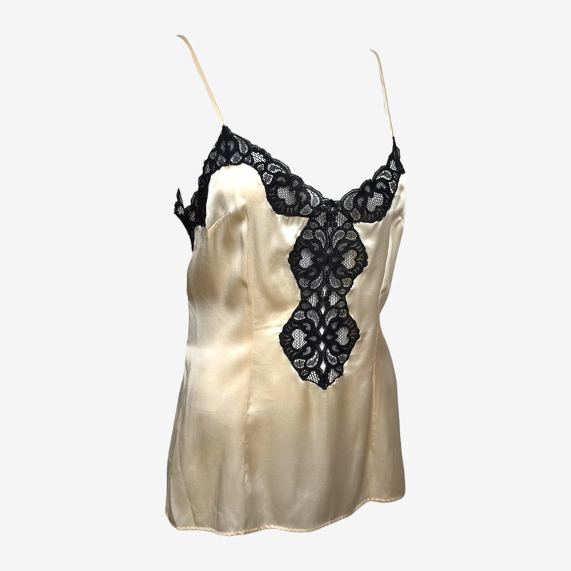 Dolce & Gabbana S/S 1995 Champagne Satin Lace-Appliqué Camisole Top