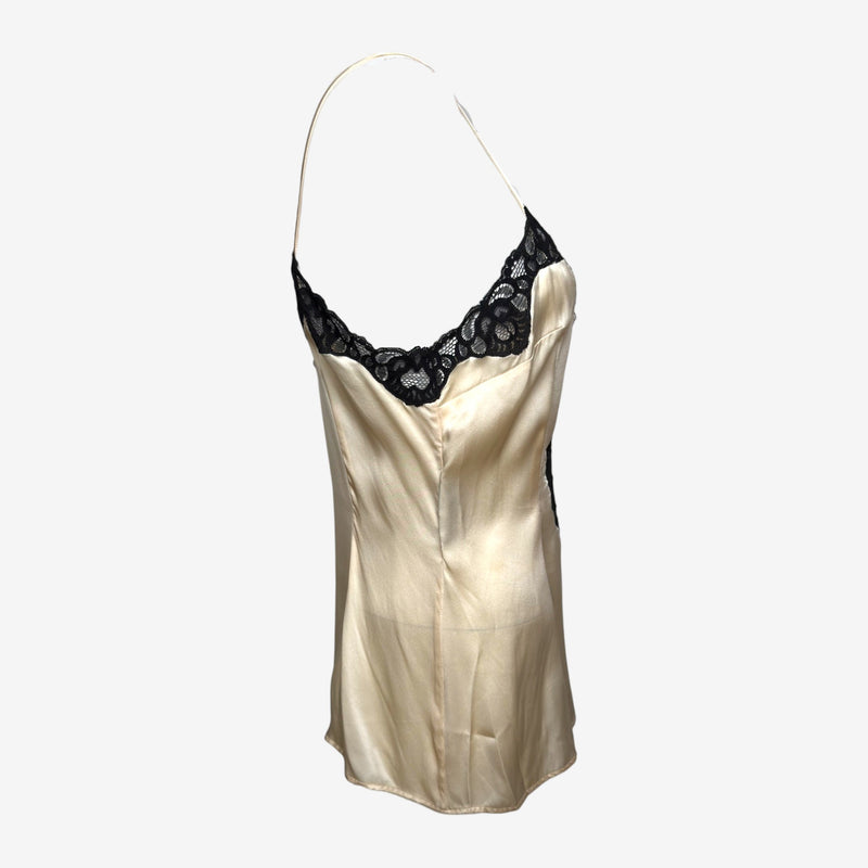 Dolce & Gabbana S/S 1995 Champagne Satin Lace-Appliqué Camisole Top