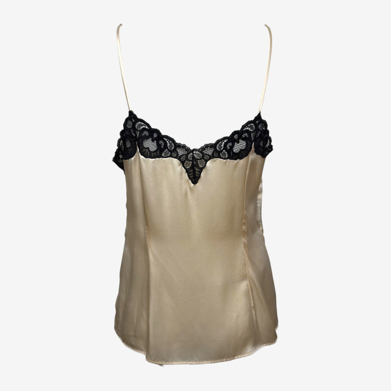Dolce & Gabbana S/S 1995 Champagne Satin Lace-Appliqué Camisole Top