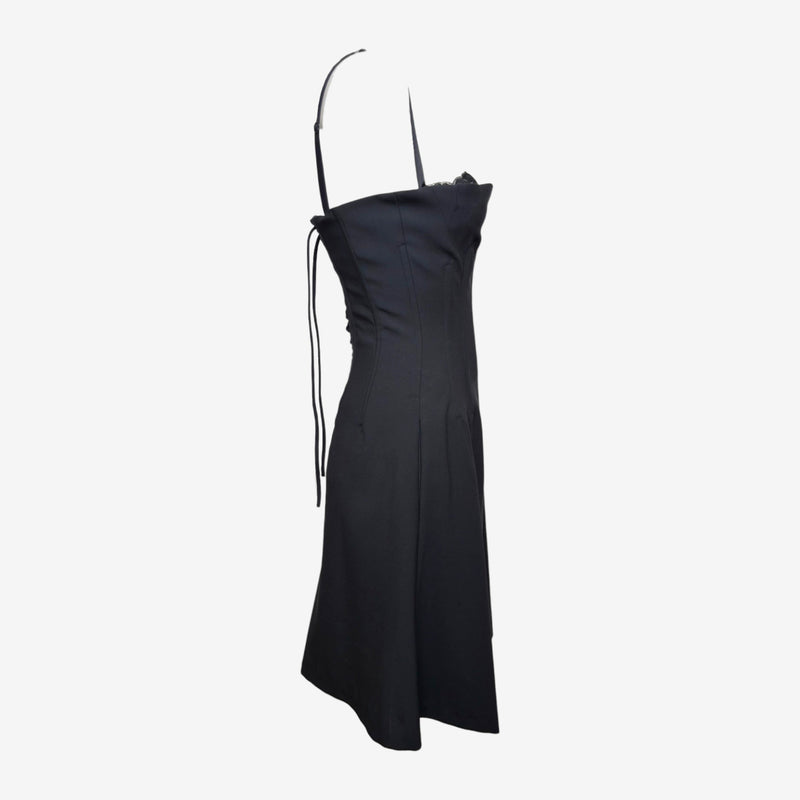 Dolce & Gabbana S/S 2003 Black Lace-Trim Corset-Boned Lace-Up Back Mini Dress