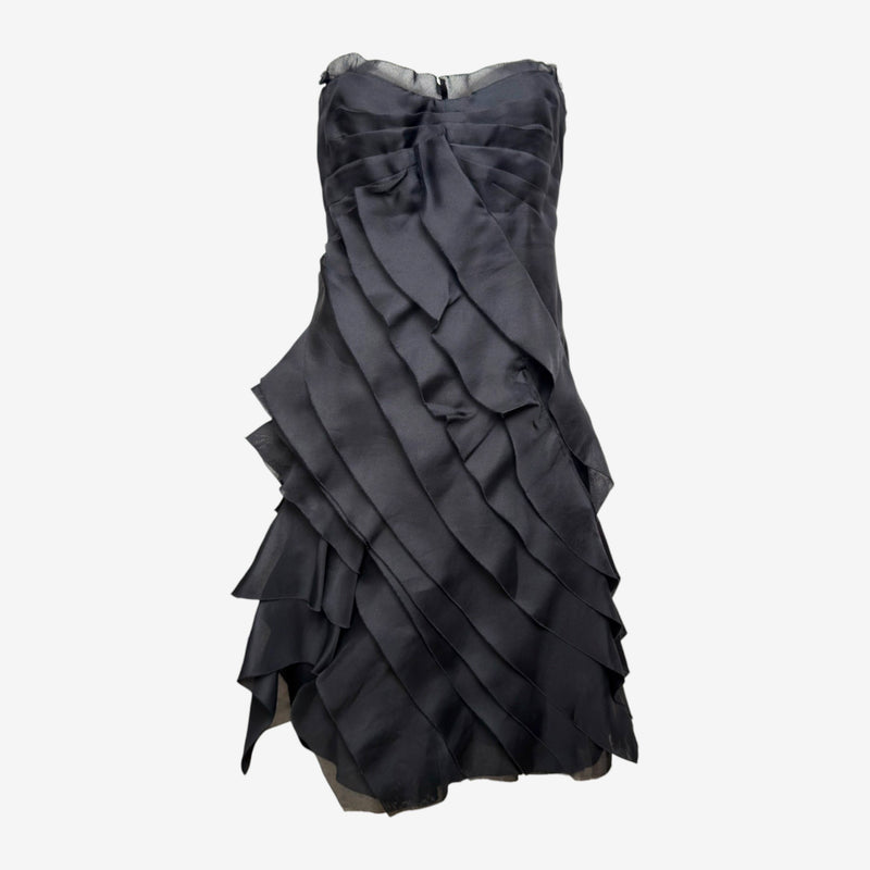 Prada S/S 2008 Black Layered Ruffle Strapless Mini Dress