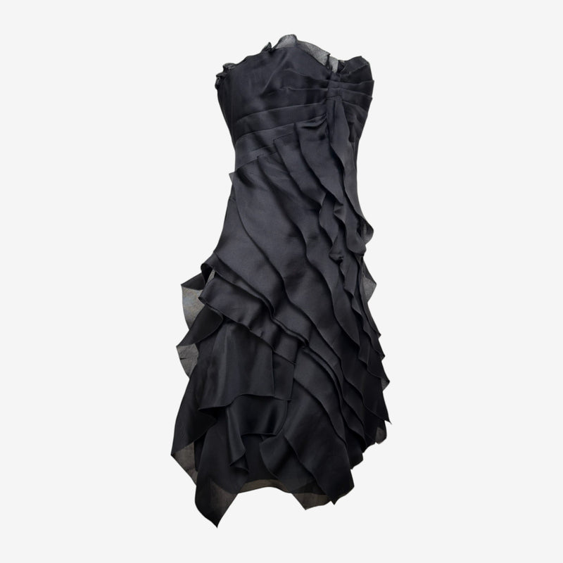 Prada S/S 2008 Black Layered Ruffle Strapless Mini Dress