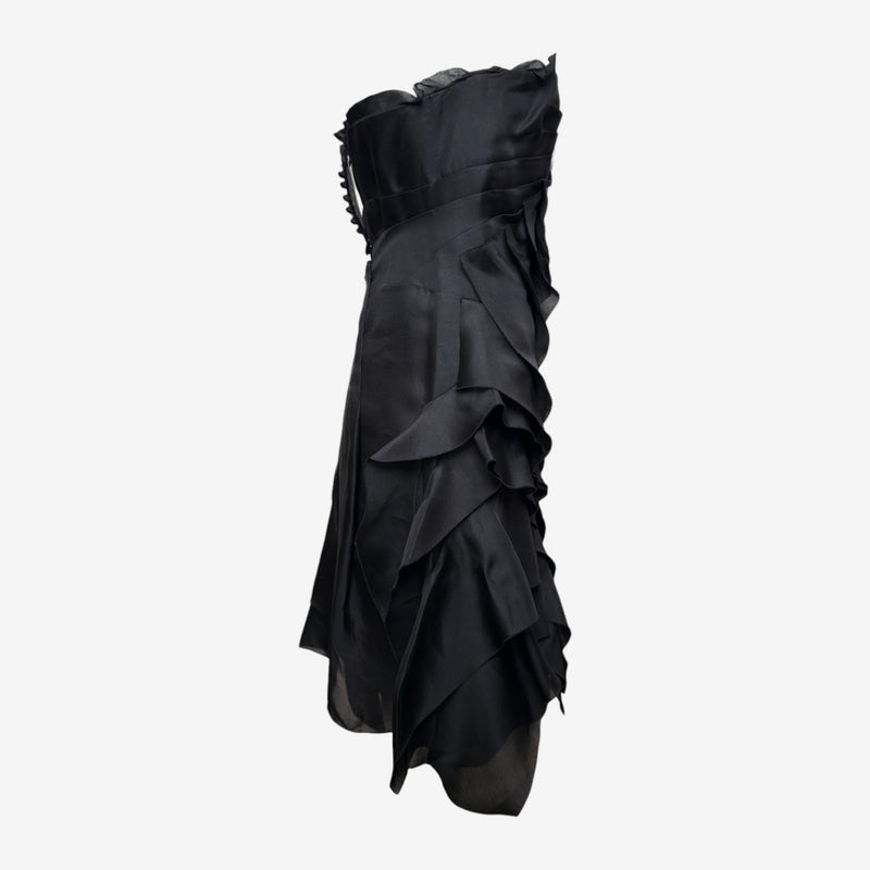 Prada S/S 2008 Black Layered Ruffle Strapless Mini Dress