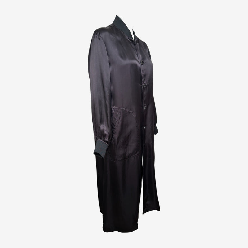 Comme Des Garçons S/S 1986 Reissue Black Satin Staff Coat With Back Logo Print