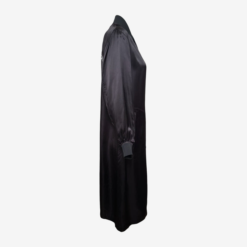 Comme Des Garçons S/S 1986 Reissue Black Satin Staff Coat With Back Logo Print