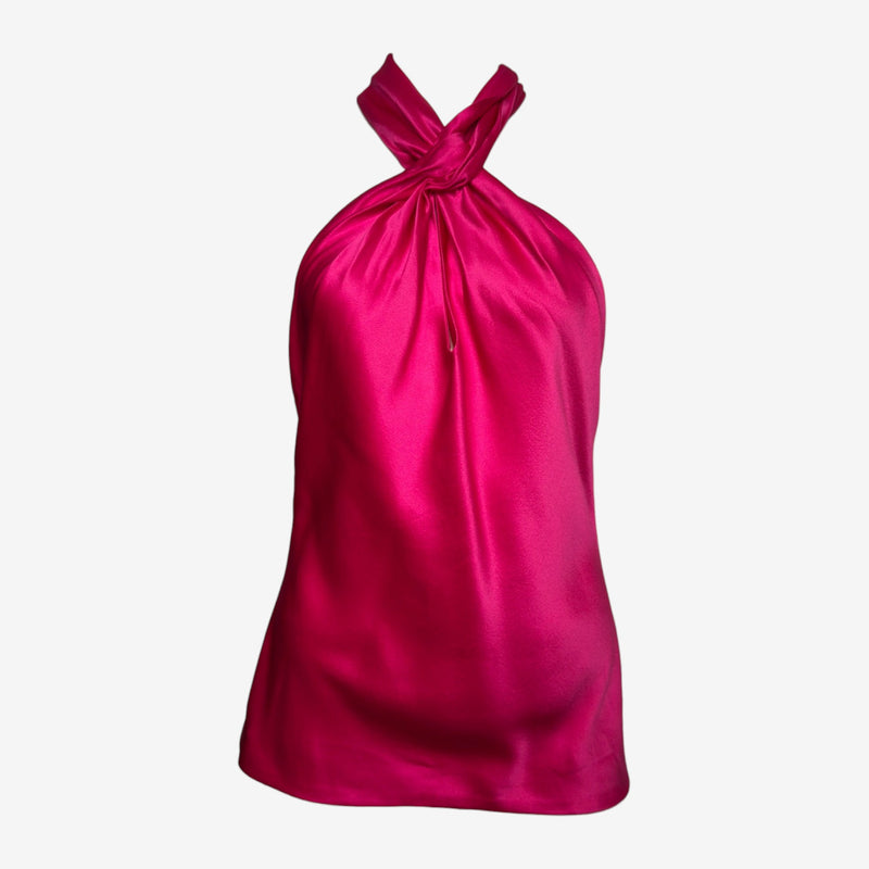 Alexander McQueen S/S 2008 Fuchsia Satin Draped Halter Top