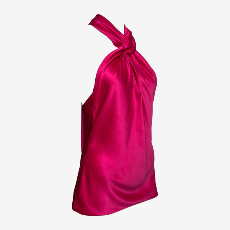 Alexander McQueen S/S 2008 Fuchsia Satin Draped Halter Top