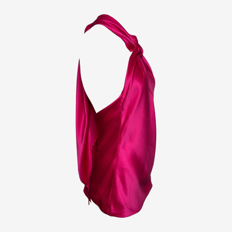 Alexander McQueen S/S 2008 Fuchsia Satin Draped Halter Top