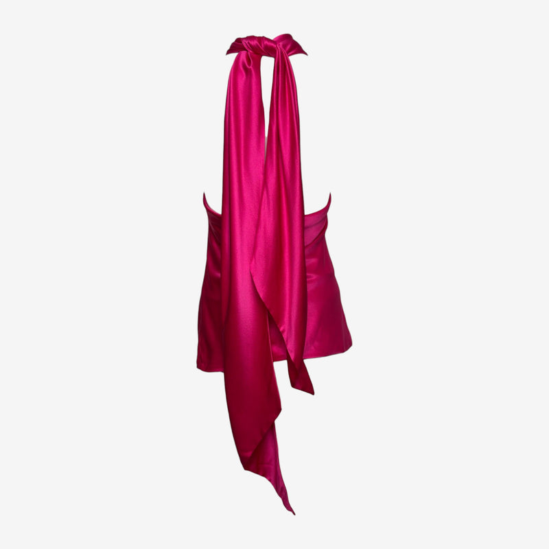 Alexander McQueen S/S 2008 Fuchsia Satin Draped Halter Top