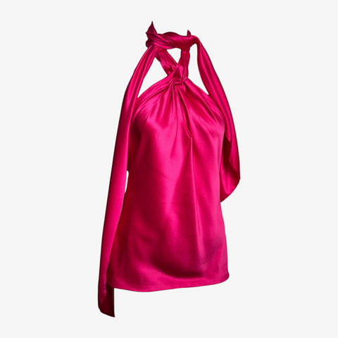 Alexander McQueen S/S 2008 Fuchsia Satin Draped Halter Top