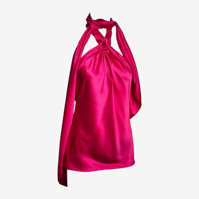 Alexander McQueen S/S 2008 Fuchsia Satin Draped Halter Top