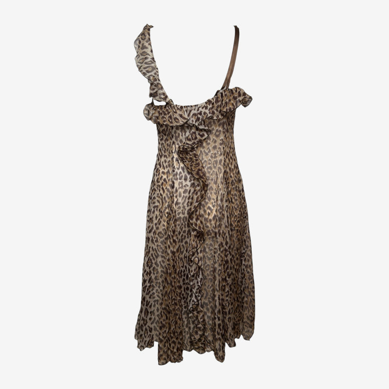 D&G S/S 2001 Leopard-Print Ruffled Slip Midi Dress