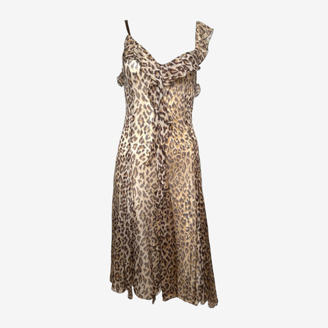 D&G S/S 2001 Leopard-Print Ruffled Slip Midi Dress