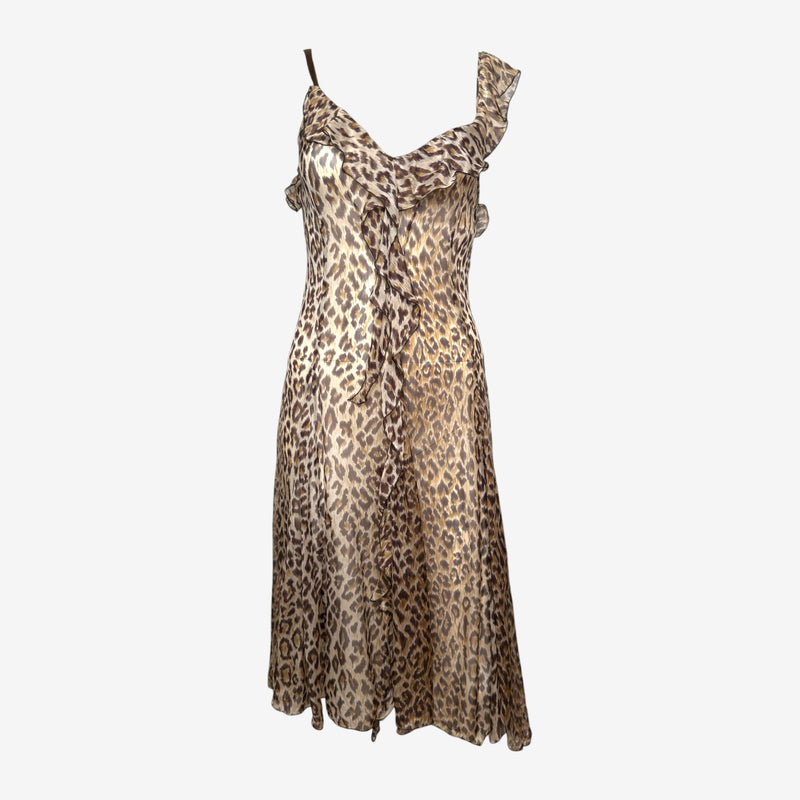 D&G S/S 2001 Leopard-Print Ruffled Slip Midi Dress
