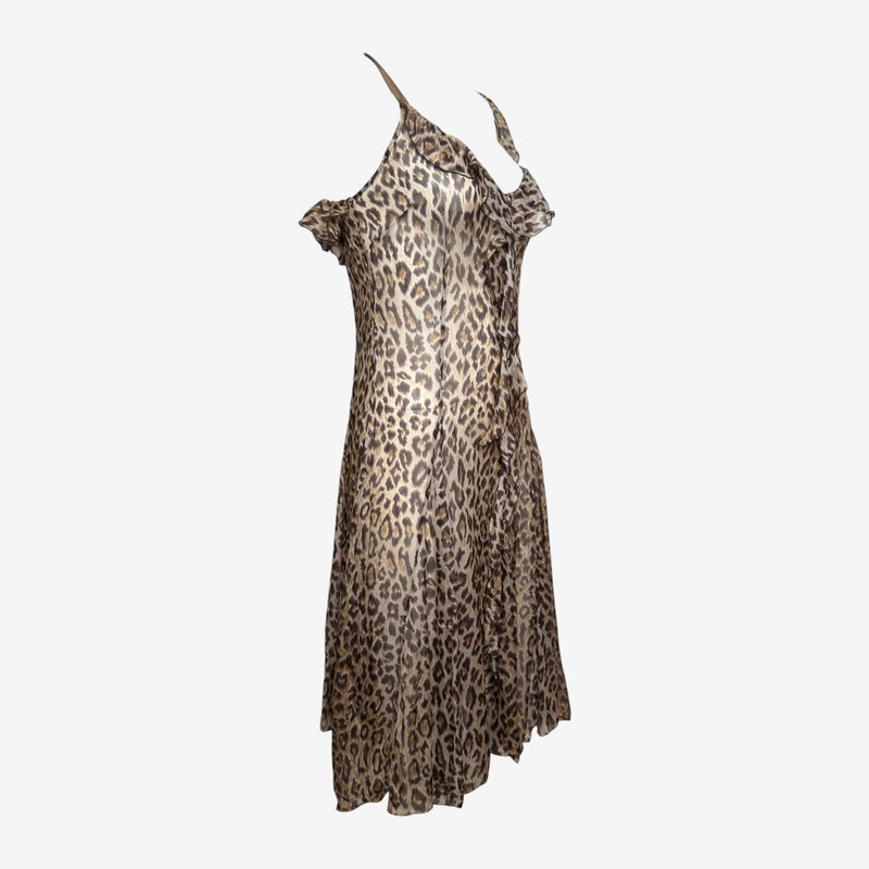 D&G S/S 2001 Leopard-Print Ruffled Slip Midi Dress