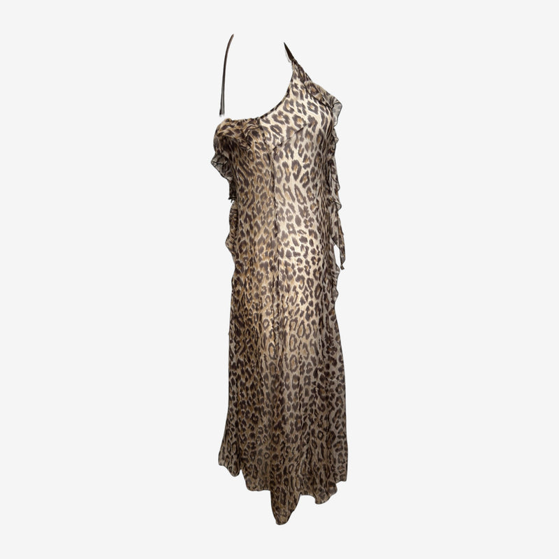 D&G S/S 2001 Leopard-Print Ruffled Slip Midi Dress