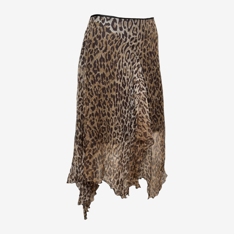 Dolce & Gabbana S/S 2005 Leopard-Print Sheer Asymmetric Ruffled Midi Skirt