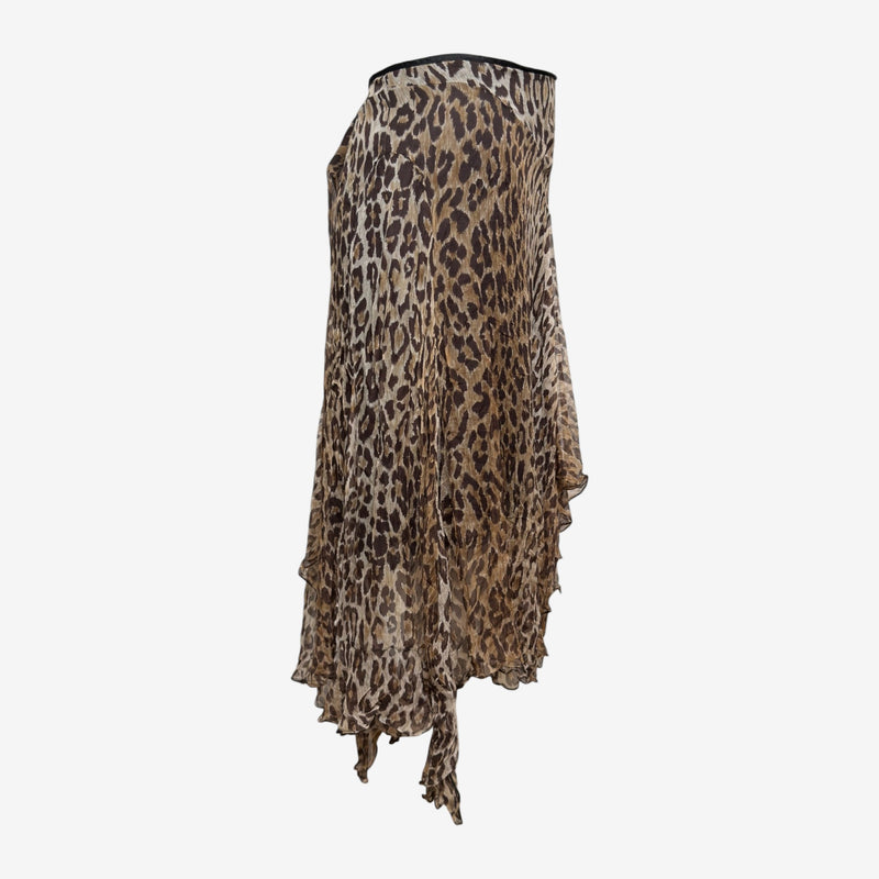 Dolce & Gabbana S/S 2005 Leopard-Print Sheer Asymmetric Ruffled Midi Skirt