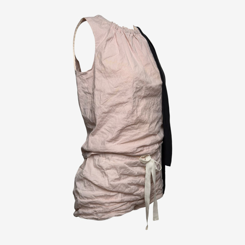 Prada S/S 2009 Blush Pink Ruched Drawstring Romper With Contrast Sash