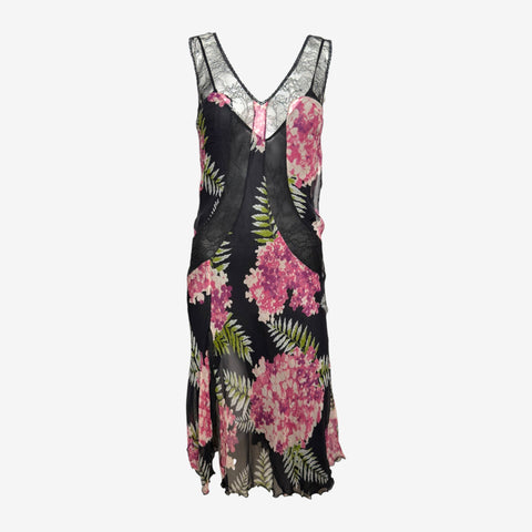 Blumarine S/S 2006 Black Floral-Print Lace-Panelled Slip Dress