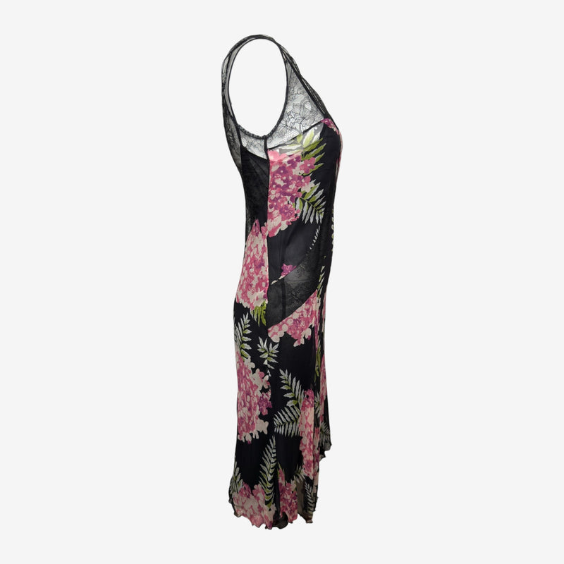 Blumarine S/S 2006 Black Floral-Print Lace-Panelled Slip Dress