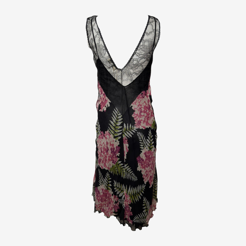 Blumarine S/S 2006 Black Floral-Print Lace-Panelled Slip Dress