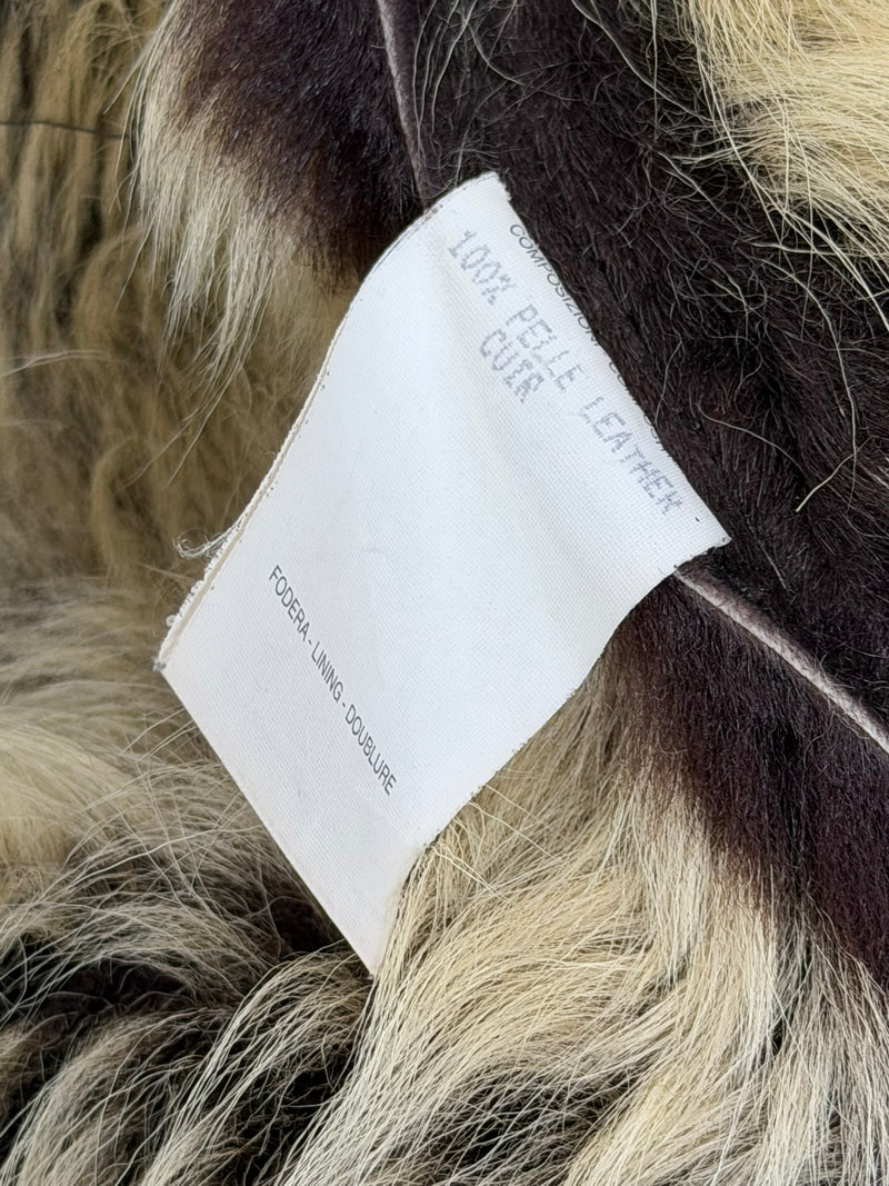 Brown shearling coat by Gucci Tom Ford, label and construction detail