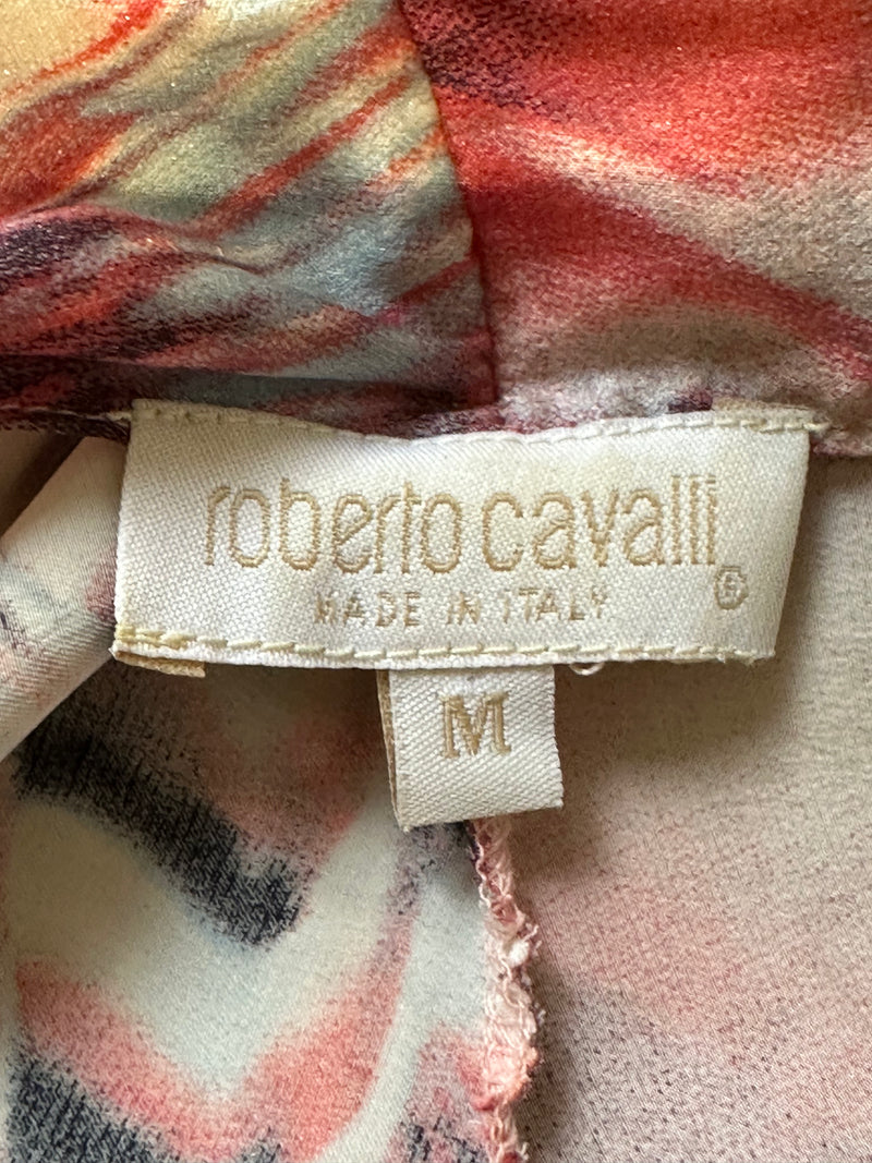 Roberto Cavalli S/S 2001 Psychedelic Marbled-Print Short-Sleeve Top