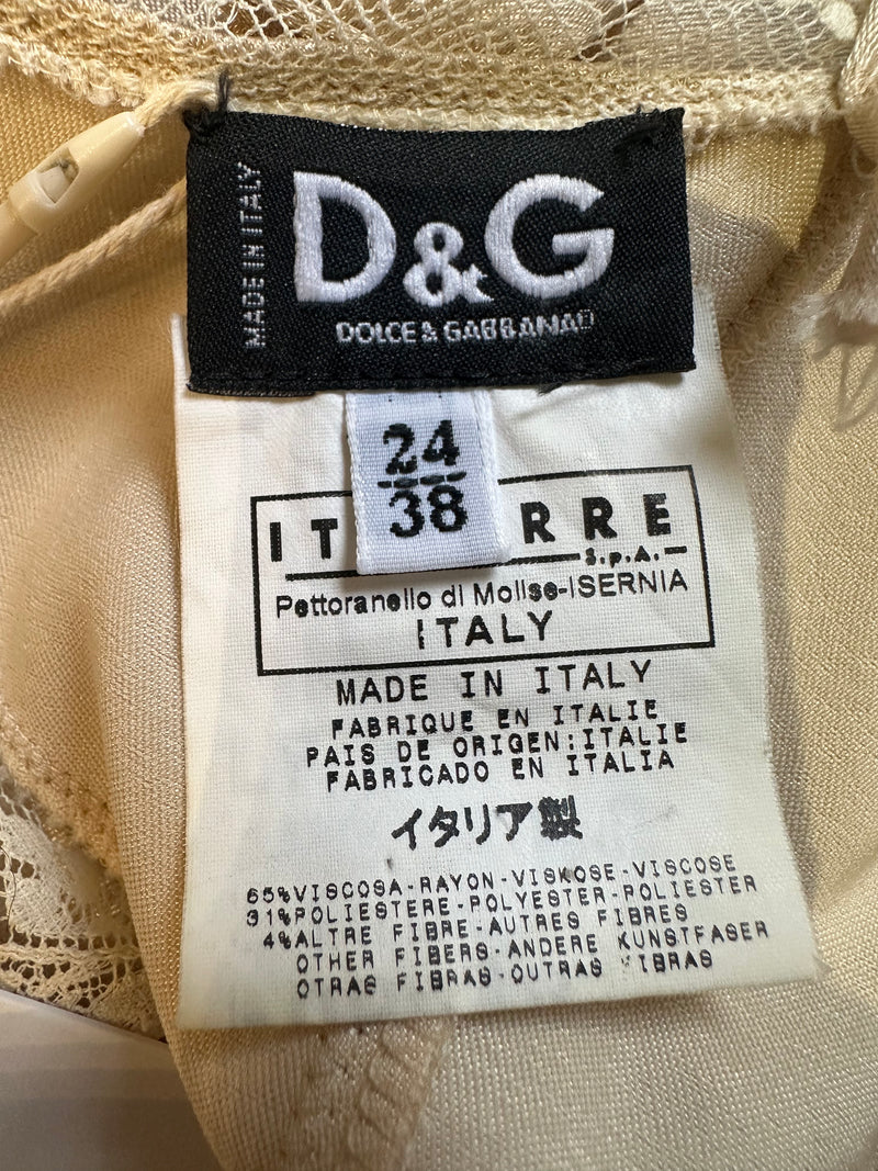 D&G Champion Beige Satin Lace-Trim Lace-Up Corset Mini Dress