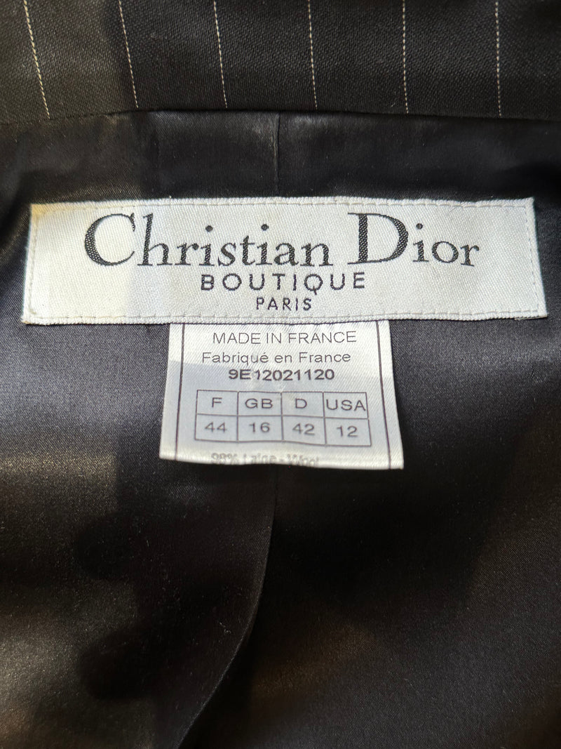 Christian Dior by John Galliano S/S 1999 Navy Pinstripe Cable-Knit Sleeve Double-Breasted Blazer