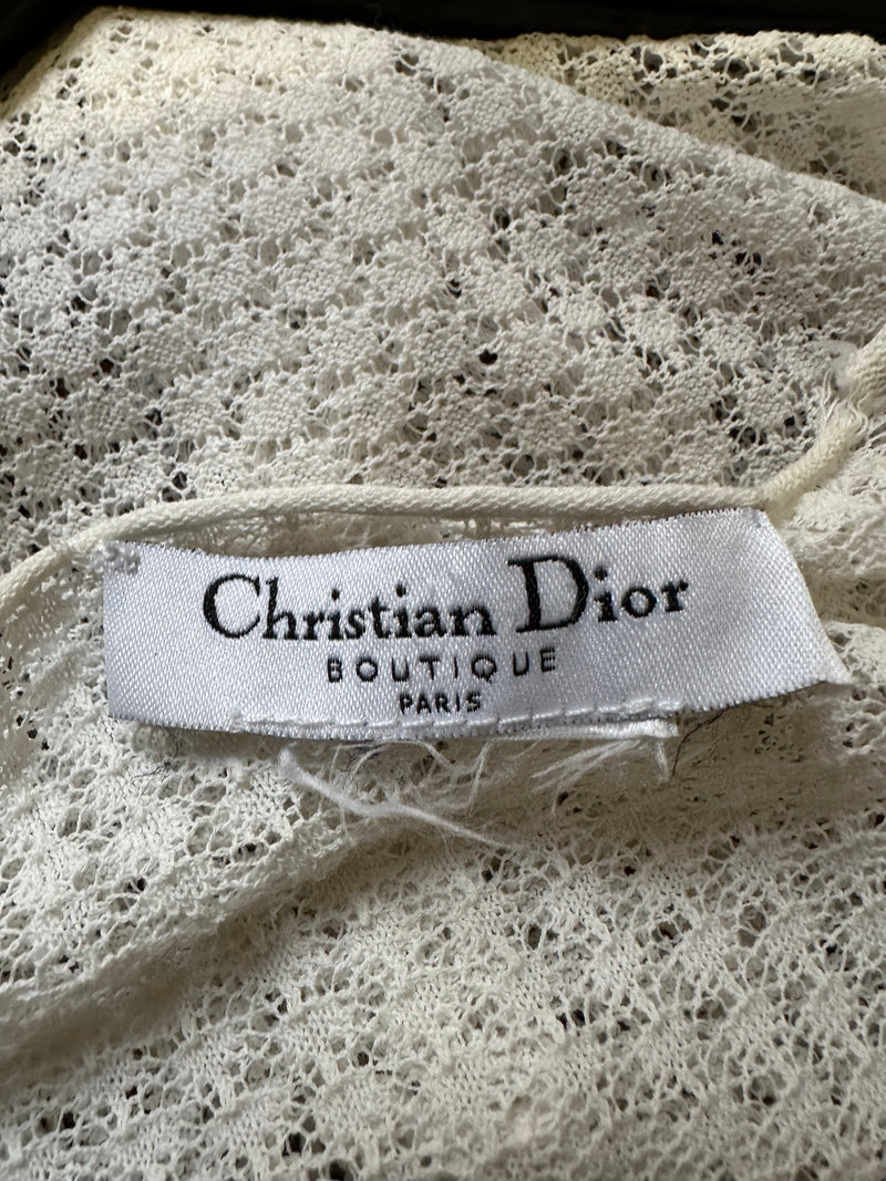 Christian Dior by John Galliano S/S 2005 White Open-Knit Lace-Insert Top