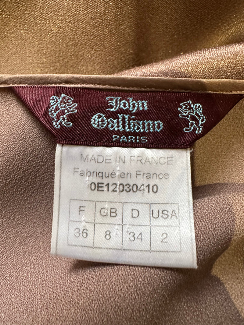 John Galliano S/S 2000 Bronze Satin Bias-Cut Button-Detail Midi Skirt
