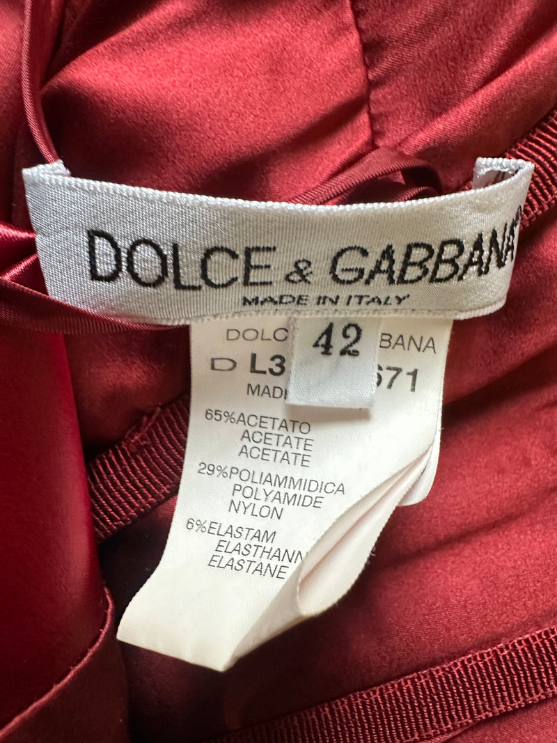 Dolce & Gabbana S/S 1999 Red Satin Column Midi Dress With Black Straps