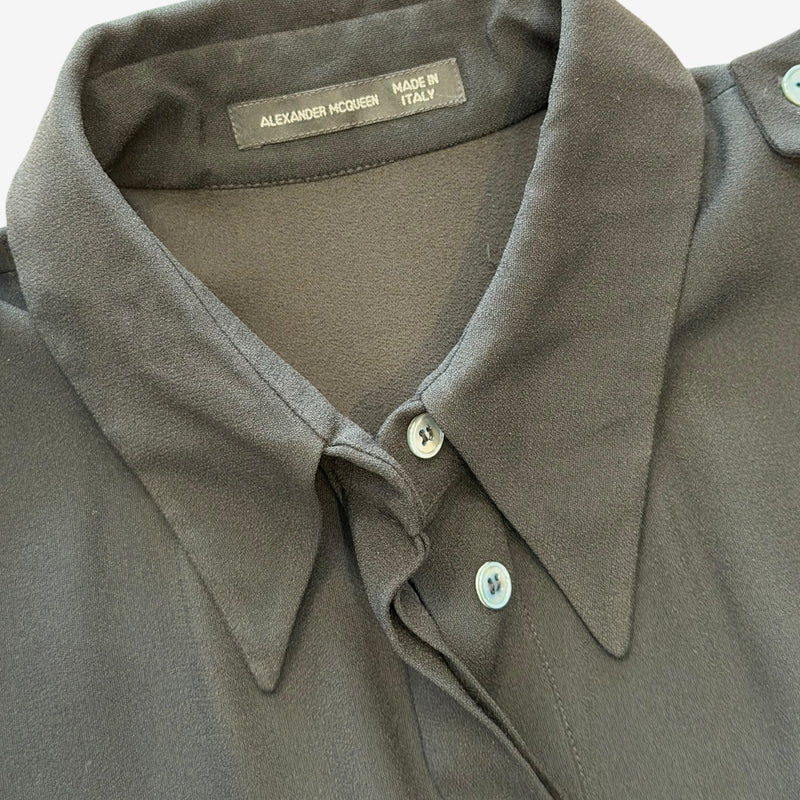 Alexander McQueen military shirt dress, structured silhouette with blouson top and epaulette detail
