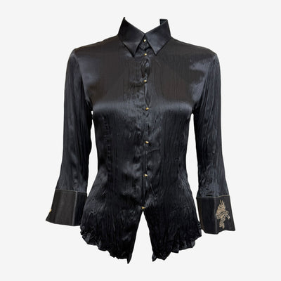 Roberto Cavalli S/S 2003 Crinkled Silk Shirt with Tattoo Heart Embroidery