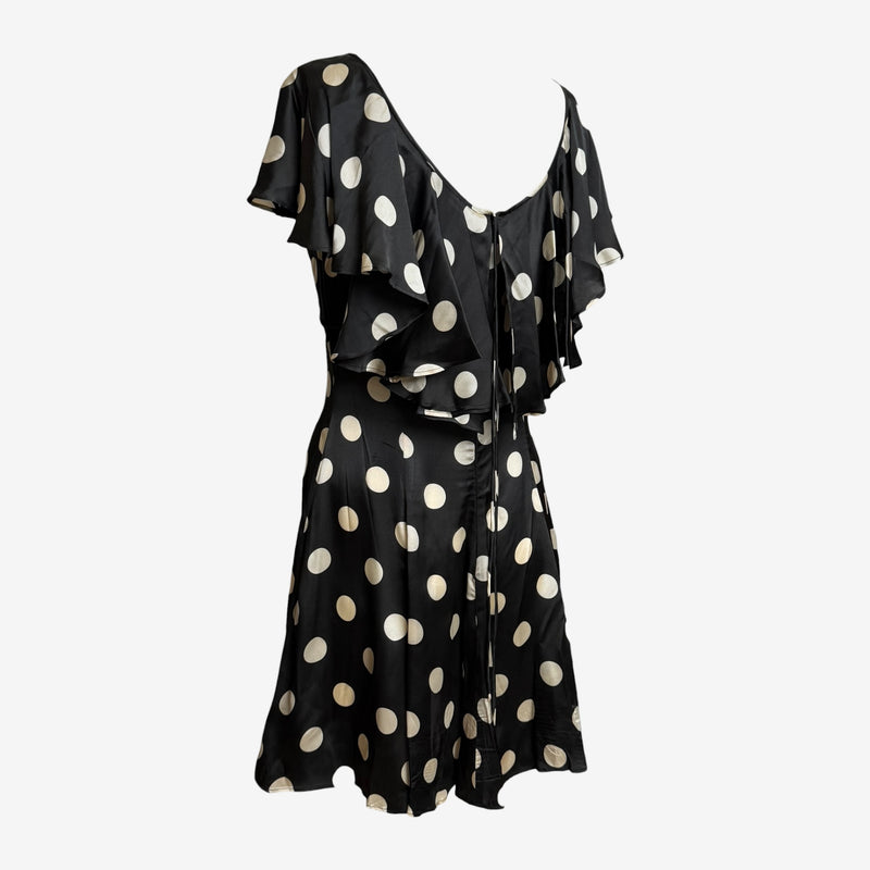 Detail of flutter sleeve construction on Dolce & Gabbana polka dot mini dress