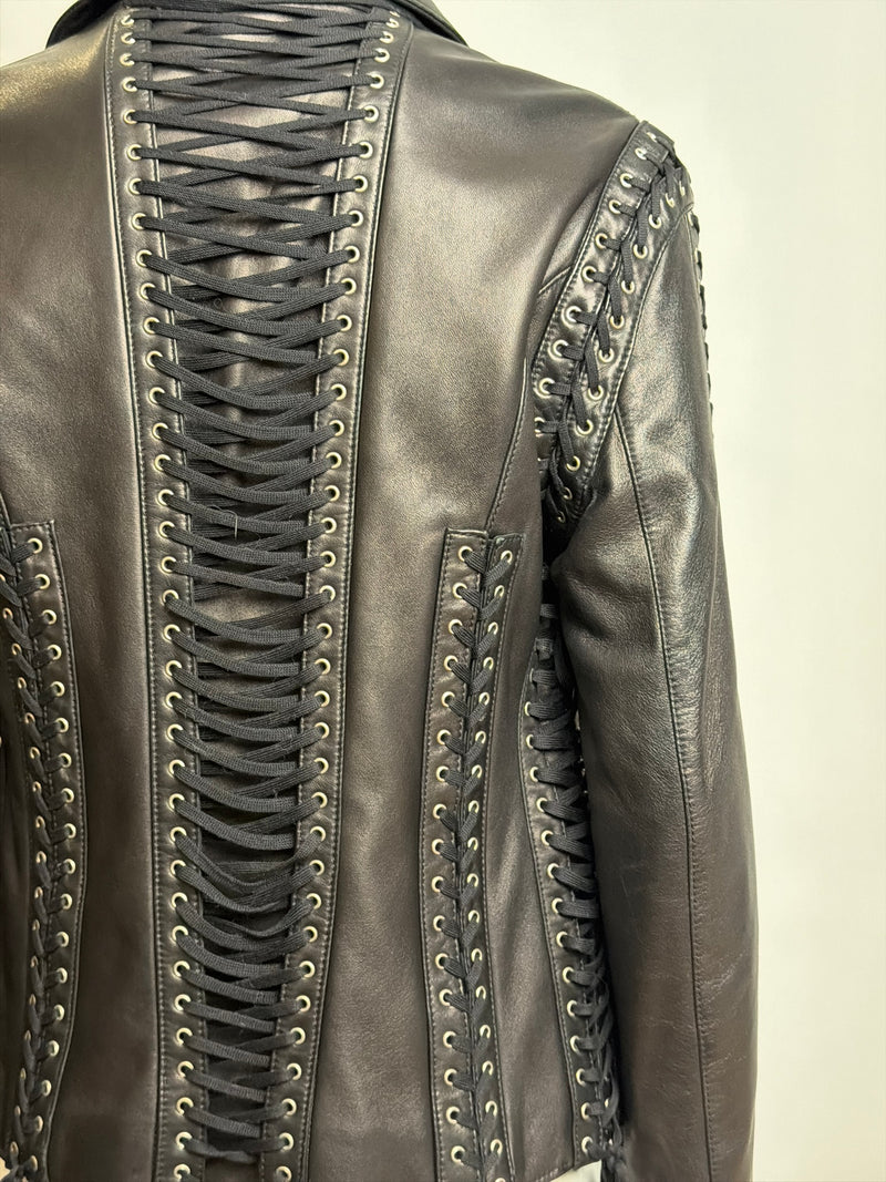 Black leather corset jacket by Dolce & Gabbana, rear view