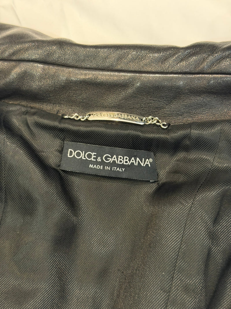Black leather corset jacket by Dolce & Gabbana, sleeve detail