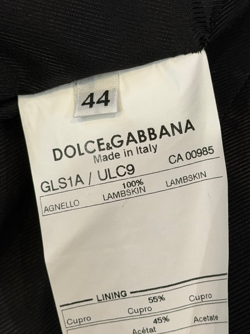 Black leather corset jacket by Dolce & Gabbana, back lacing detail