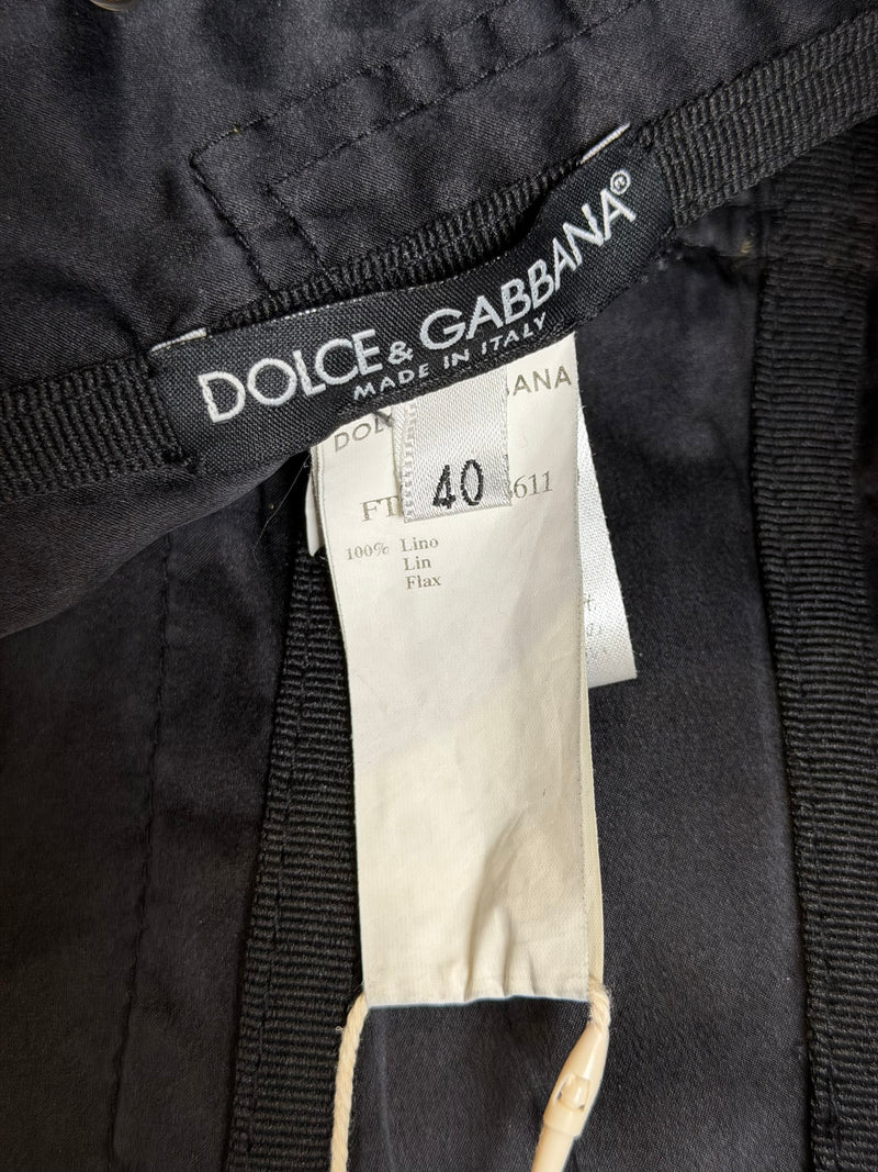 Olive green linen cargo corset by Dolce & Gabbana, flat lay showing full construction