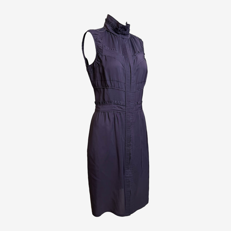 Purple silk dress by Yves Saint Laurent Tom Ford, gathered bust detailing, side view