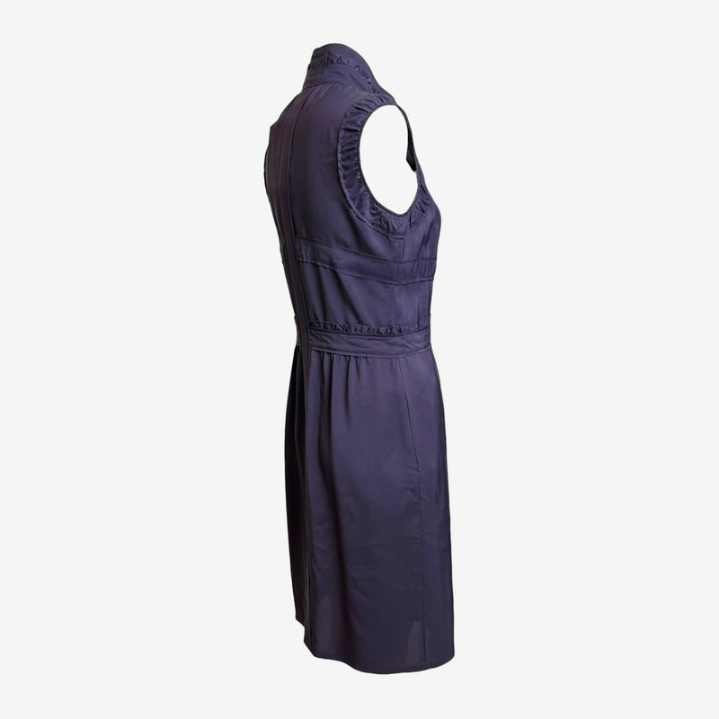 Purple silk dress by Yves Saint Laurent Tom Ford, knee-length skirt, full length view