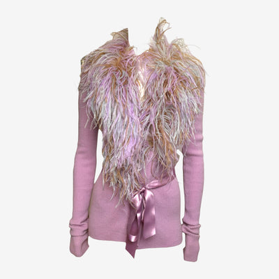 Valentino FW2002 Virgin Wool Feather Collar Knit Cardigan