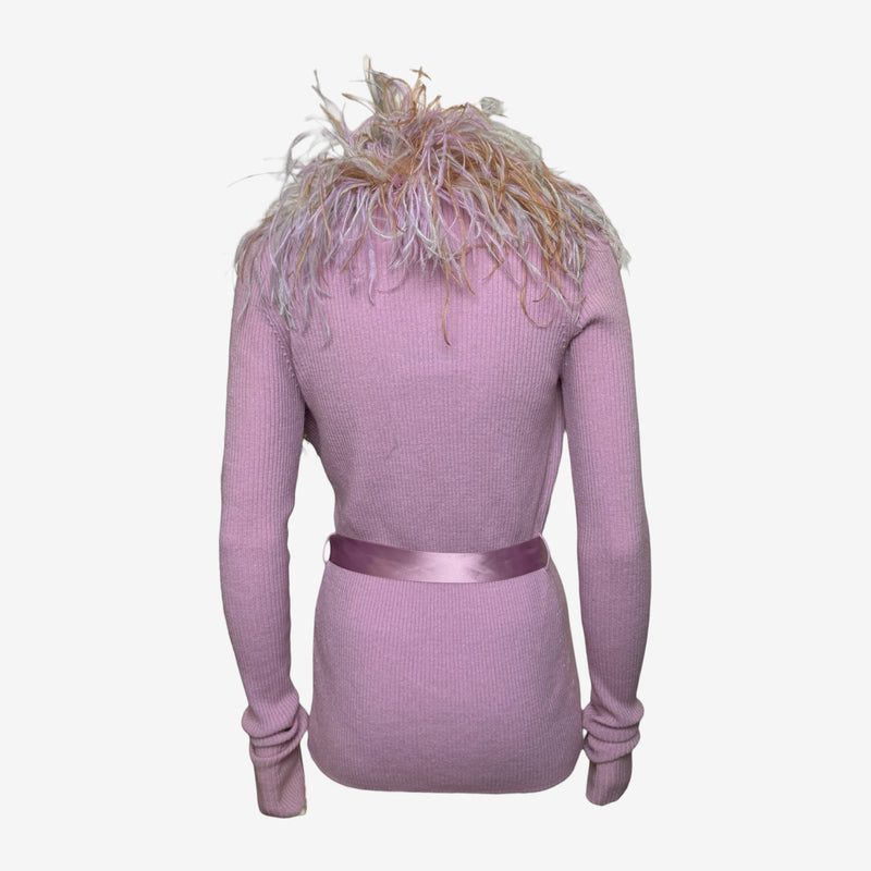 Valentino cardigan side profile, fitted silhouette with ribbed cuff detail